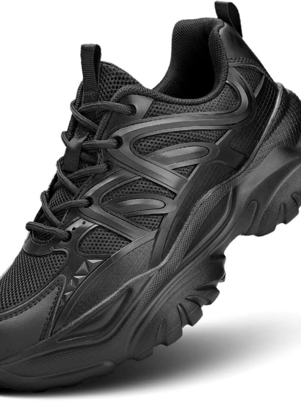 Women's Black Non Slip Ladies Walking Chunky Comfort Mesh Soft Sole Sneakers